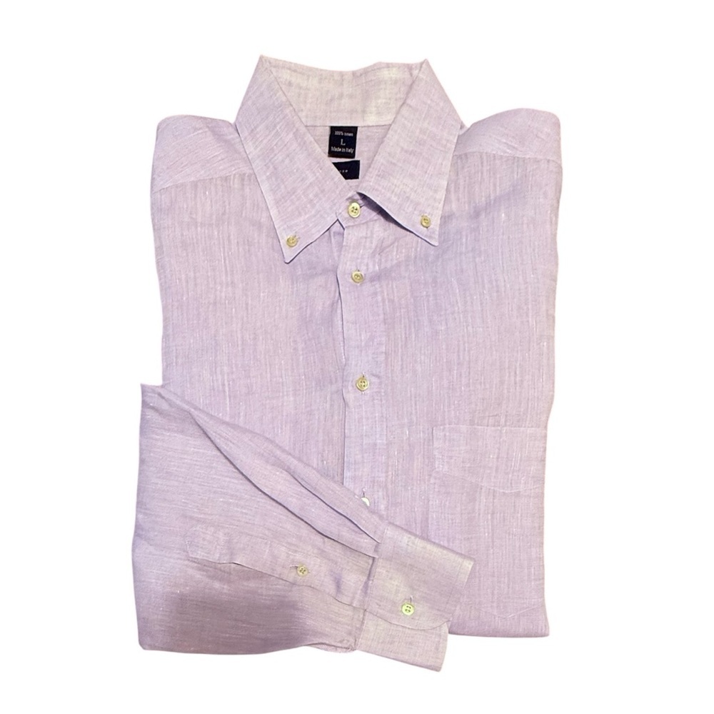 Jeff Rose 100% Linen Golf Button Down Dress Shirt Grey/Blue Size Large